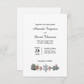 Elegant succulent op uitnodiging voor witte bruilo (Voorkant / Achterkant)