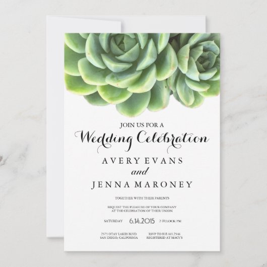 Elegant Succulent Plant Wedding Invitation Kaart (Voorkant)