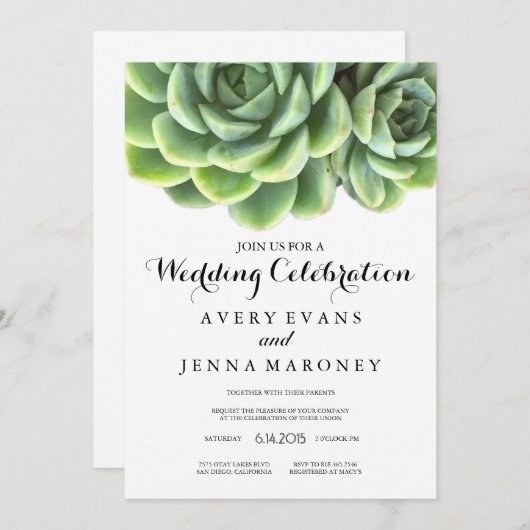 Elegant Succulent Plant Wedding Invitation Kaart (Voorkant / Achterkant)