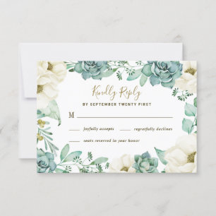 Elegant Succulent Waterverf Bruiloft RSVP Kaarten