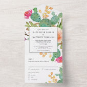 Elegant Succulent Waterverf Floral Wedding All In One Uitnodiging (Binnen)