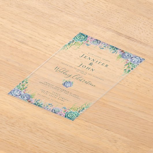 Elegant Succulent Waterverf Greenery Wedding Acryl Uitnodigingen (Laagn)