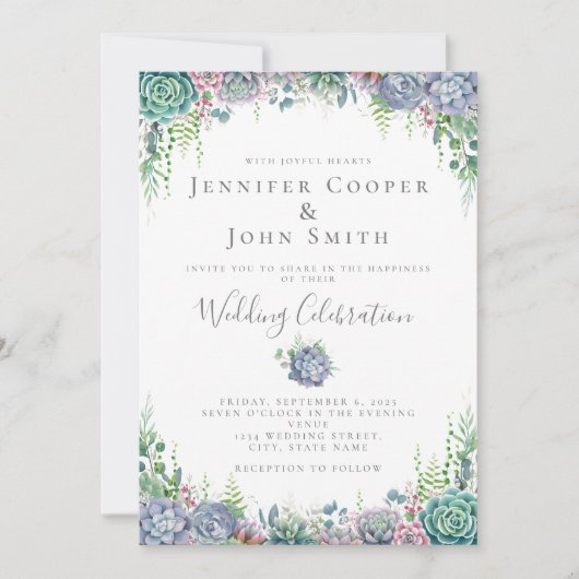 Elegant Succulent Waterverf Greenery Wedding Kaart (Voorkant)