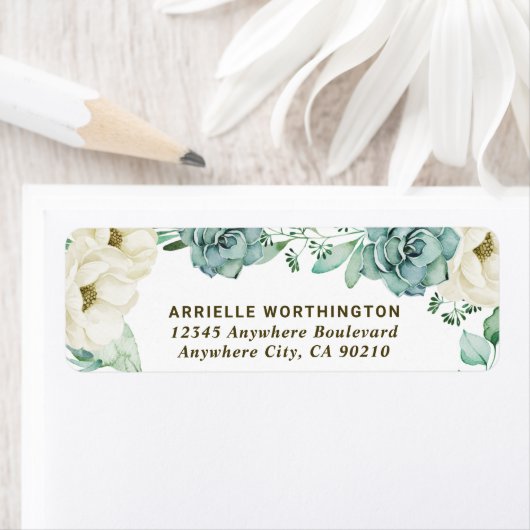 Elegant Succulent Waterverf Ivoor Bloemen Bruiloft Etiket (Insitu)