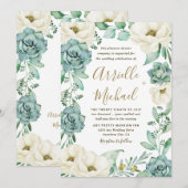 Elegant Succulent Waterverf Ivoor Bloemen Bruiloft Kaart (Voorkant / Achterkant)
