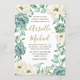 Elegant Succulent Waterverf Ivoor Bloemen Bruiloft Kaart