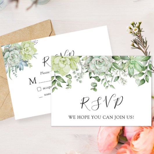 Elegant Succulent Wedding RSVP Response Kaart