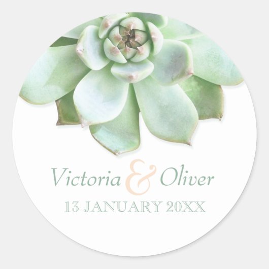 Elegant Succulent Wedding Uitnodiging Ronde Sticker (Voorkant)