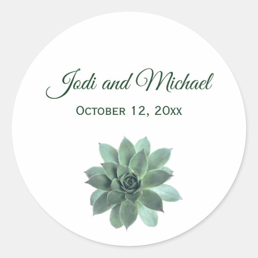 Elegant Succulent Wedding Uitnodiging Ronde Sticker (Voorkant)