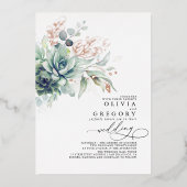 Elegant Succulents and Roos Gold Greenery Wedding Folie Uitnodiging (Voorkant)