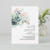 Elegant Succulents and Roos Gold Greenery Wedding Folie Uitnodiging (Staand Voorkant)
