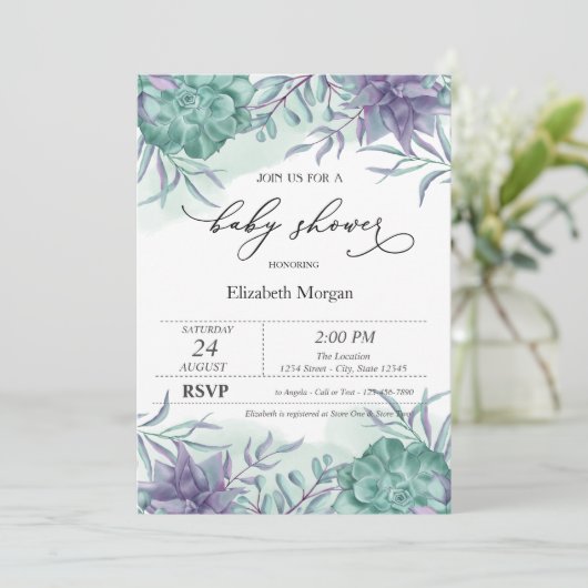 Elegant Succulents Desert Baby shower Kaart (Staand voorkant)