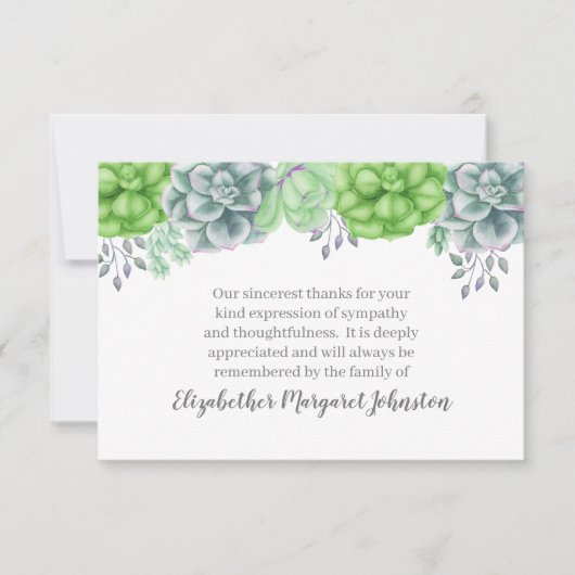 Elegant Succulents Funeral Bedankt Bereavement (Voorkant)