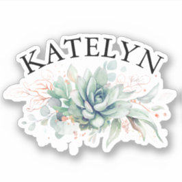 Elegant Succulents Greenery and Your Friends Name Sticker