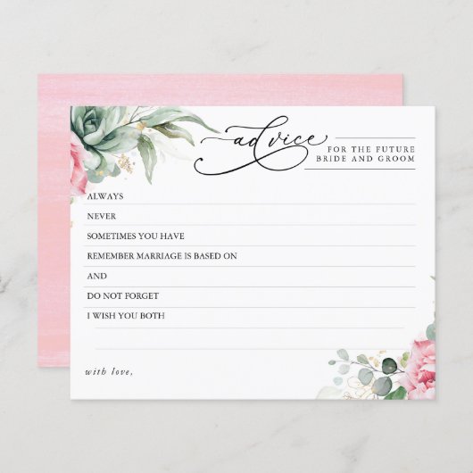 Elegant Succulents Greenery Pink Advice Kaart (Voorkant / Achterkant)