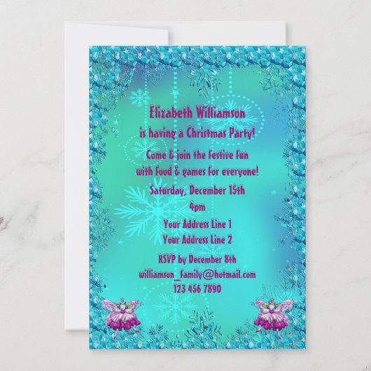 Elegant Sugar Plum Fairy & Sequins kerstparty Kaart (Achterkant)