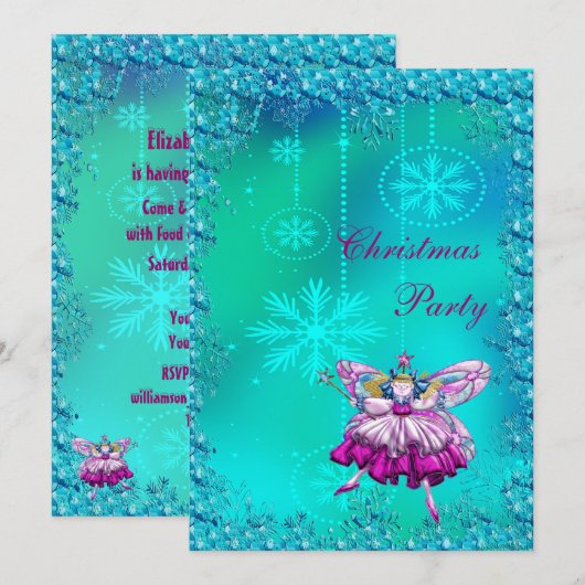 Elegant Sugar Plum Fairy & Sequins kerstparty Kaart (Voorkant / Achterkant)