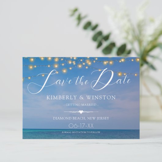 Elegant Summer Beach Wedding Save the Date Kaart (Staand voorkant)