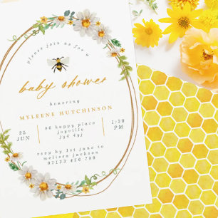 Elegant Summer Daisies and Bee Baby shower Kaart
