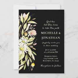 Elegant Summer Floral over Black Christelijk Weddi Kaart