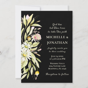 Elegant Summer Floral over Black Christelijk Weddi Kaart