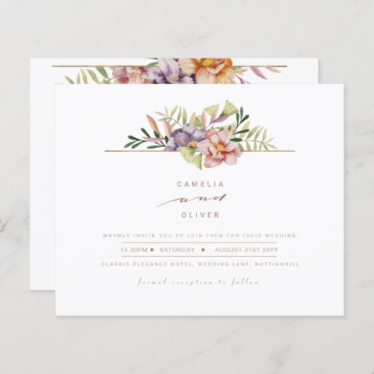Elegant Summer Floral Wedding Invite QR Code RSVP (Voorkant / Achterkant)