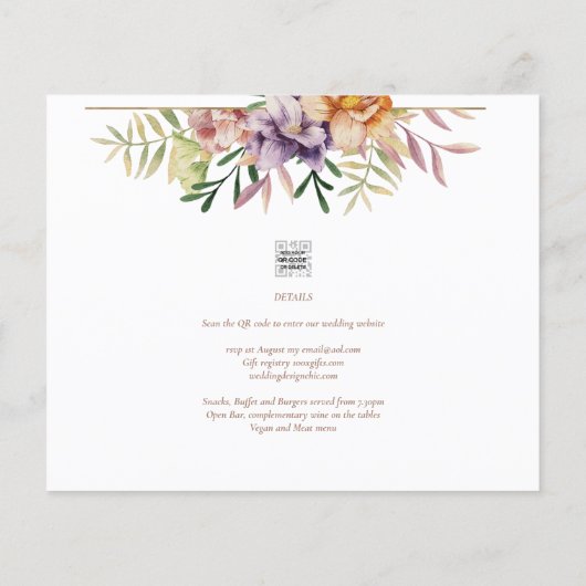 Elegant Summer Floral Wedding Invite QR Code RSVP (Achterkant)
