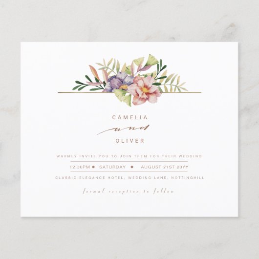 Elegant Summer Floral Wedding Invite QR Code RSVP (Voorkant)