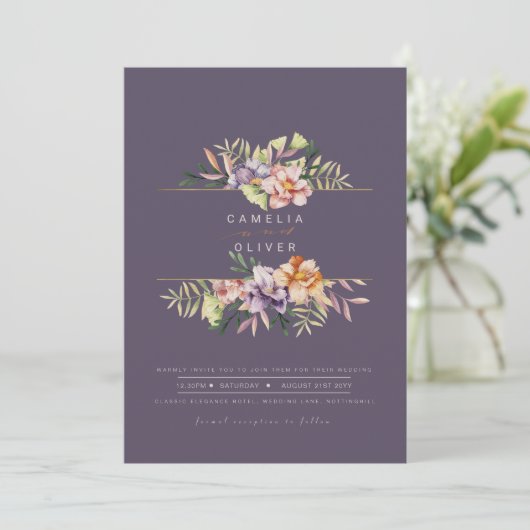 Elegant Summer Floral Wedding Invite QR Code RSVP Kaart (Staand voorkant)