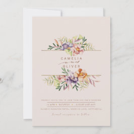 Elegant Summer Floral Wedding Invite QR Code RSVP Kaart