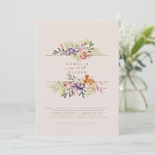 Elegant Summer Floral Wedding Invite QR Code RSVP Kaart (Staand voorkant)