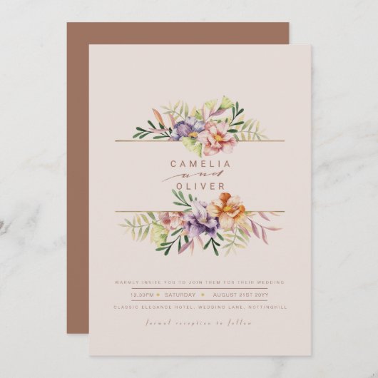 Elegant Summer Floral Wedding Invite QR Code RSVP Kaart (Voorkant / Achterkant)