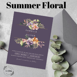Elegant Summer Floral Wedding Invite QR Code RSVP Kaart