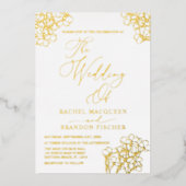 Elegant Summer Floral White Wedding Real Gold Folie Uitnodiging (Voorkant)