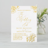 Elegant Summer Floral White Wedding Real Gold Folie Uitnodiging (Staand Voorkant)