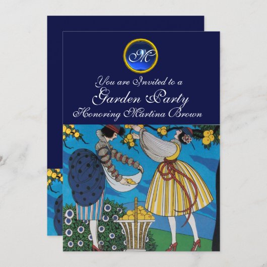 ELEGANT SUMMER GARDEN PARTY SAPPHIRE GEM MONOGRAM KAART (Voorkant / Achterkant)