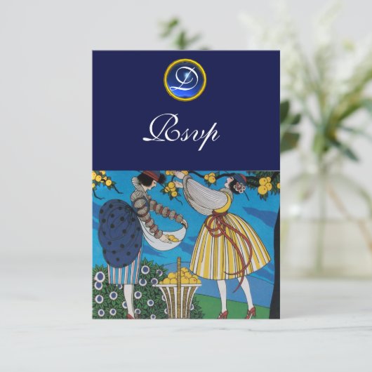 ELEGANT SUMMER GARDEN PARTY SAPPHIRE GEM MONOGRAM KAART (Staand voorkant)