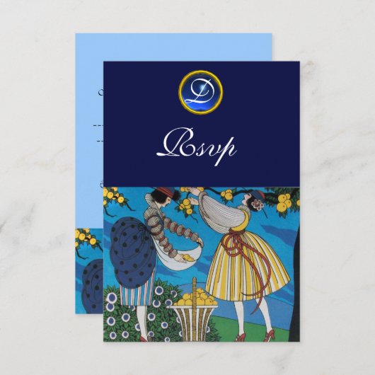 ELEGANT SUMMER GARDEN PARTY SAPPHIRE GEM MONOGRAM KAART (Voorkant / Achterkant)