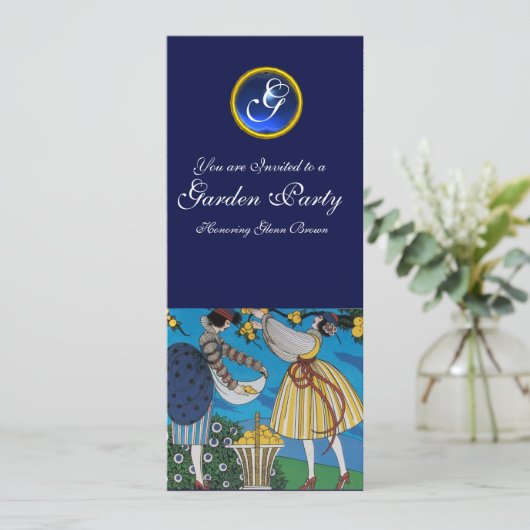 ELEGANT SUMMER GARDEN Party ,SAPPHIRE GEM MONOGRAM Kaart (Staand voorkant)