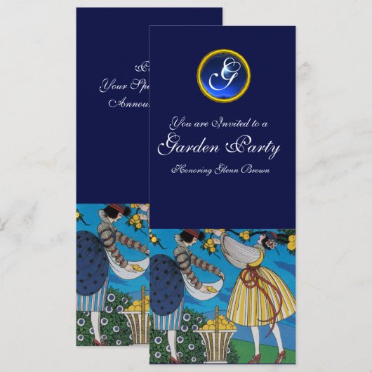 ELEGANT SUMMER GARDEN Party ,SAPPHIRE GEM MONOGRAM Kaart (Voorkant / Achterkant)