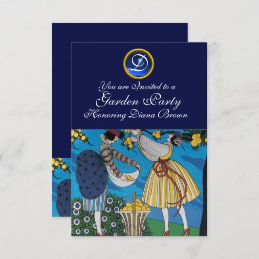 ELEGANT SUMMER GARDEN PARTY SAPPHIRE GEM MONOGRAM KAART (Voorkant / Achterkant)