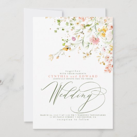 Elegant Summer Meadow Wildflower Boho Wedding Kaart (Voorkant)