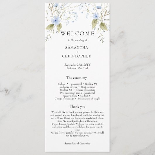 Elegant Summer Meadow Wildflowers Boho programma Programmakaart (Voorkant)