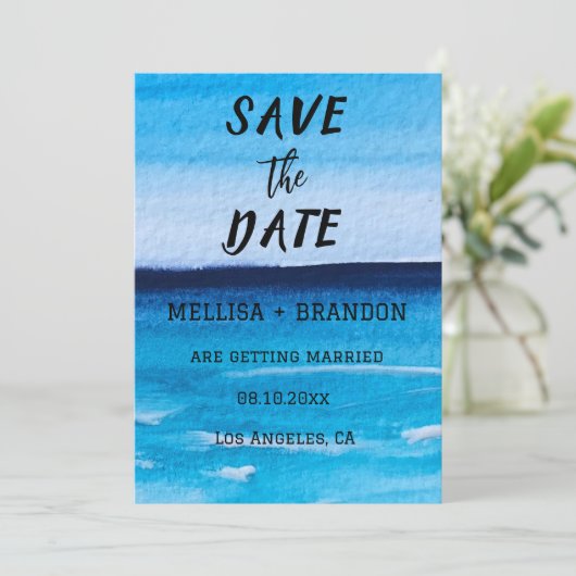 Elegant Summer Ocean Waves Beach Invitation Kaart (Staand voorkant)