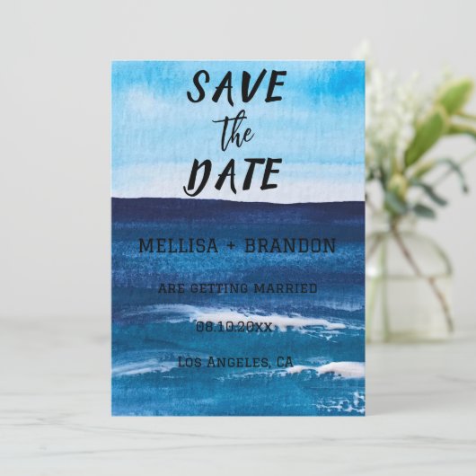 Elegant Summer Ocean Waves Beach Zee Invitation Kaart (Staand voorkant)