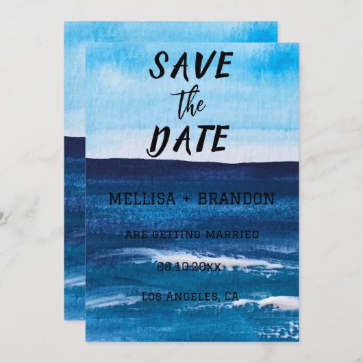 Elegant Summer Ocean Waves Beach Zee Invitation Kaart (Voorkant / Achterkant)