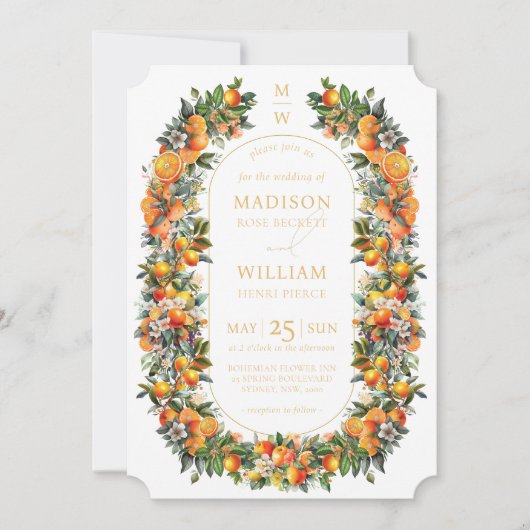 Elegant Summer Oranje Fruit Wedding Kaart (Voorkant)