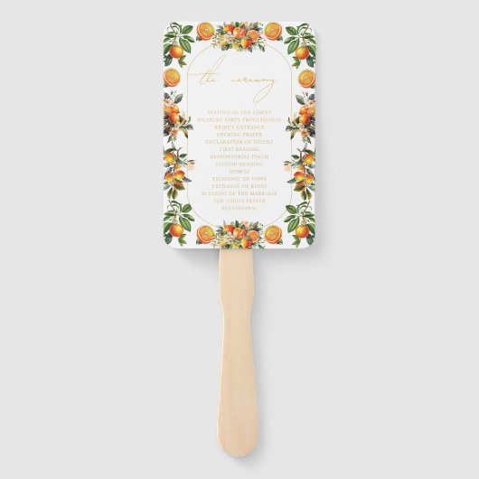 Elegant Summer Oranje Fruit Wedding Programme Handwaaier (Achterkant)