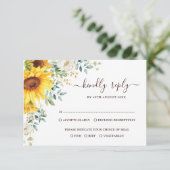 Elegant Summer Sunflower Greenery Wedding RSVP Kaart (Staand voorkant)