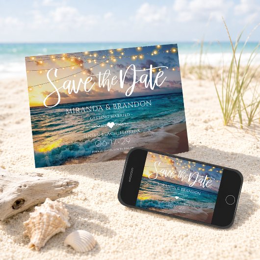 Elegant Summer Sunset Beach String Lights, Weddens Save The Date